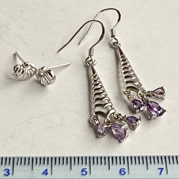 Amethyst teardrop earrings+925 silver shell studs - Picture 6 of 7